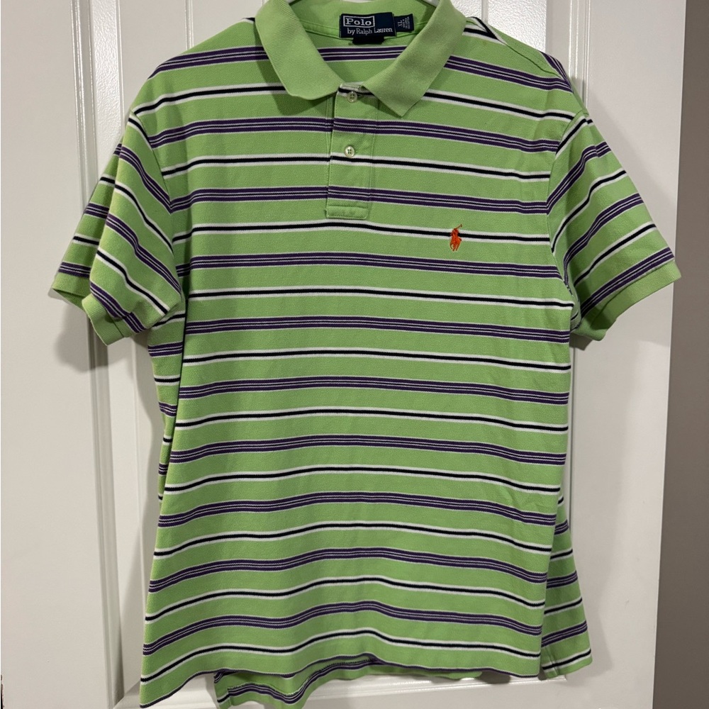 Polo Ralph Lauren Green & Purple Striped Polo Shirt